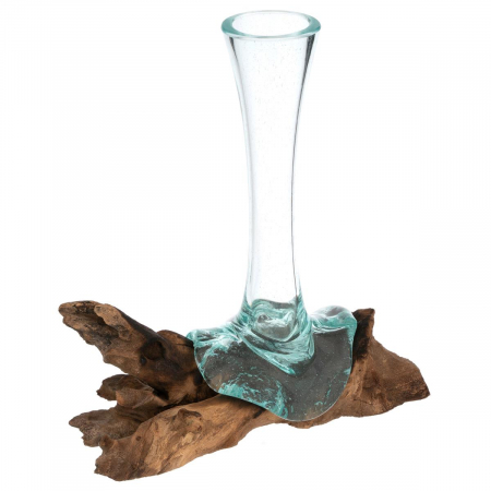 Vaza din sticla pe suport din radacina de lemn - 28x12x16 cm - produs unicat [5]