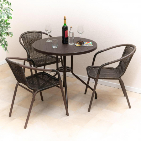 Masa tip Bistro lemn design - 80x80x75 cm - rotunda ABS culoare maro inchis [3]