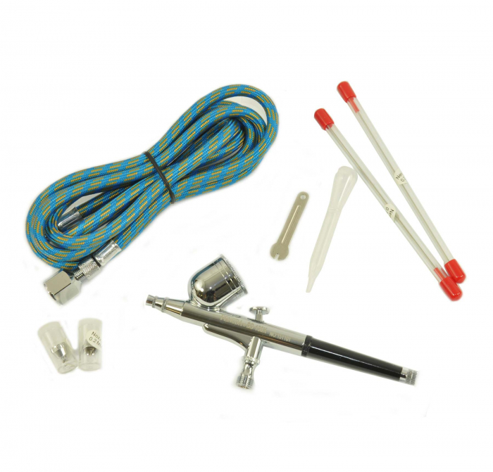 Aerograf Fengda BD-130K cu ace și duze de 0,2 mm, 0,3 mm și 0,5 mm, plus furtun [1]