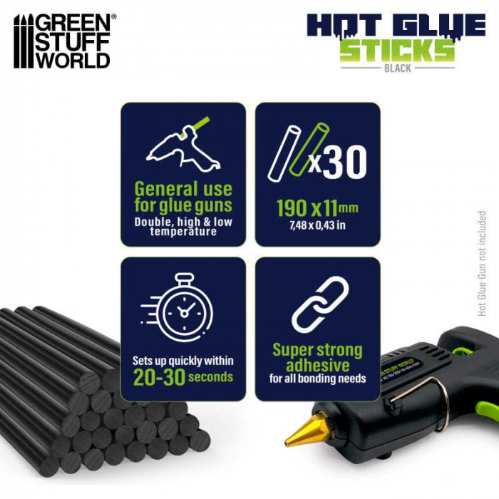 GSW - Hot glue sticks 190mm - BLACK (Pack x30) [2]