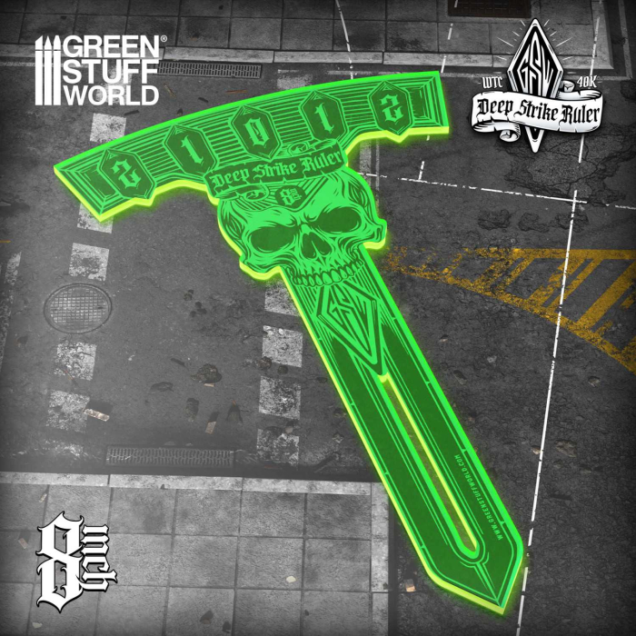 GSW - 40K Deep Strike Ruler Template 8 inch - Fluor Green [2]