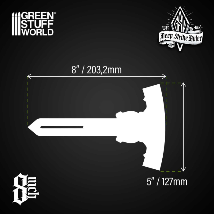 GSW - 40K Deep Strike Ruler Template 8 inch - Fluor Green [3]
