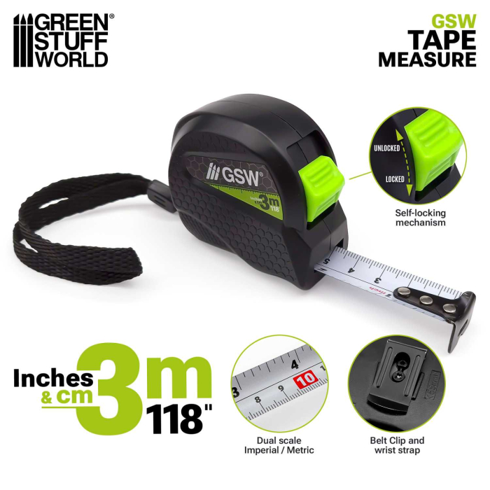 GSW - Tape Measure - Inches & CM 3m / 118 in - Black [2]