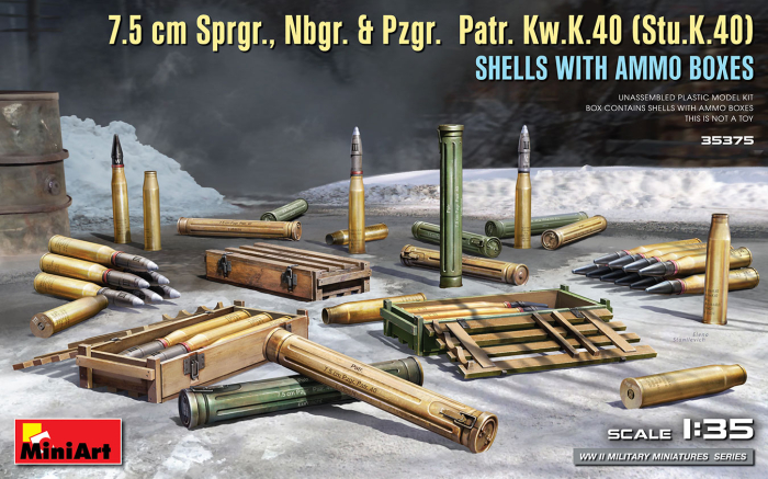 Miniart 35375 - 1:35 7.5 cm Sprgr., Nbgr. & Pzgr. Patr. Kw.K.40 (Stu.K.40) SHELLS WITH AMMO BOXES [1]