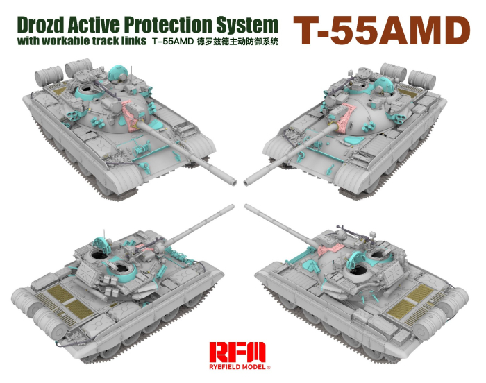 Rye Field Model 5091 - 1:35 T-55AMD Drozd Active Protection System with workable track links [2]