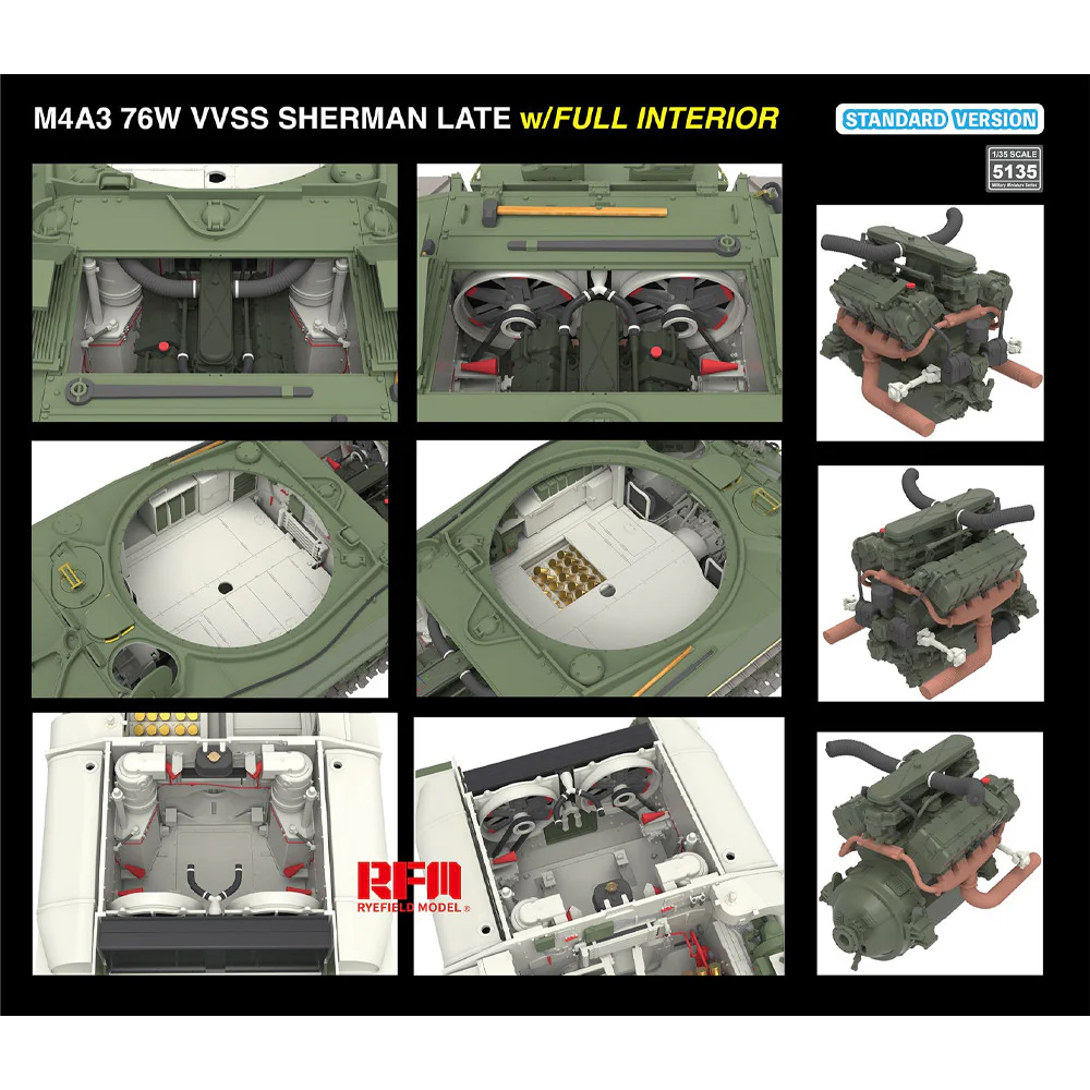 Rye Field Model - 5135 1:35 M4A3 76W VVSS Sherman late STANDARD full interior [5]