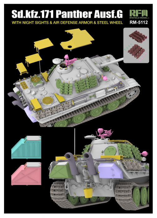Ryefield Model 5112 1:35 Sd.Kfz.171 Panther G w/Night Sights and Air Defense Armor & Steel Wheel [2]