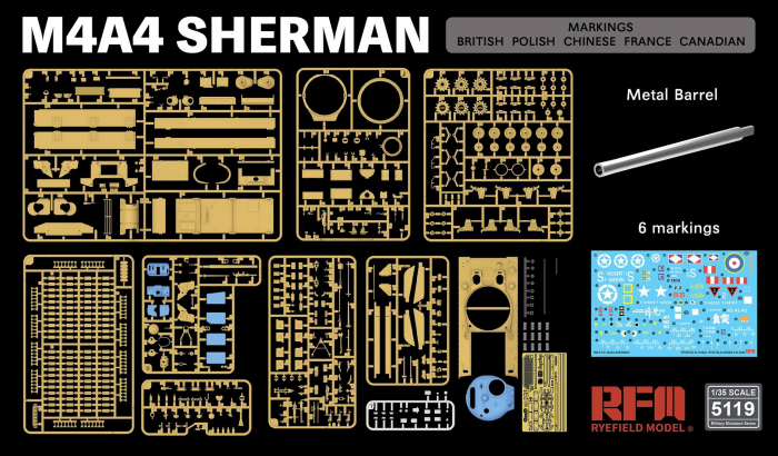 Ryefield Model 5119 1:35 M4A4 Sherman with workable tracks & Metal Barrel [3]