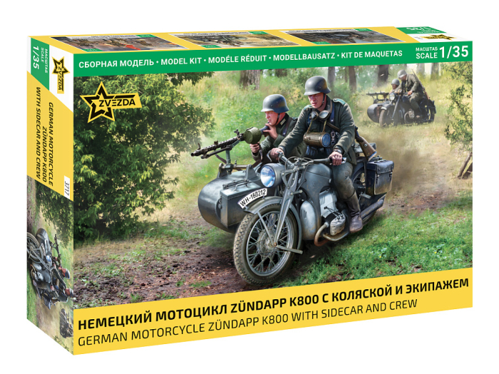 Zvezda 3717 - 1:35 German Motocycle Zundapp K800 With Sidecar And Crew - 2 Figures [1]