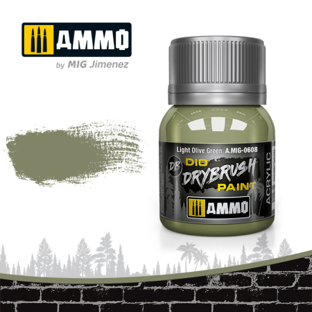 Vopsire, Weathering & Diorama - A.MIG-0608 - DRYBRUSH LIGHT OLIVE GREEN