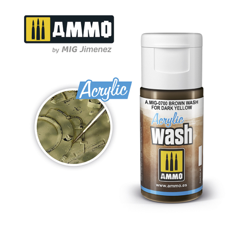 Vopsire, Weathering & Diorama - A.MIG-0700 - ACRYLIC WASH Brown Wash for Dark Yellow