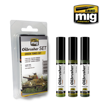 Oilbrusher - A.MIG-7502 - OILBRUSHER GREEN TONES SET