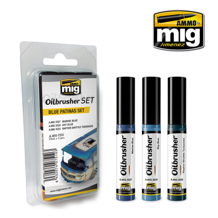Vopsire, Weathering & Diorama - A.MIG-7510 - OILBRUSHER BLUE PATINAS SET