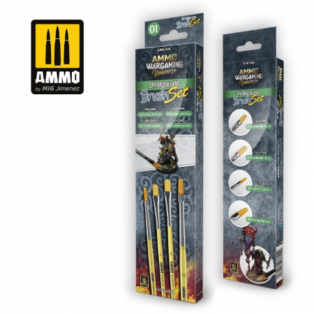 Pensule AMMO - A.MIG-7620 - AMMO WARGAMING UNIVERSE - DRY BRUSH Land Brush Set