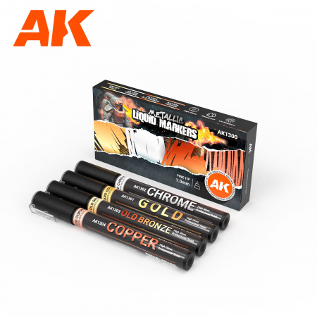 Vopsea Chrome - AK Interactive 1300 - Metallic Liquid Markers Set