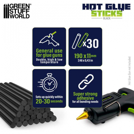 GSW - Hot glue sticks 190mm - BLACK (Pack x30) [1]