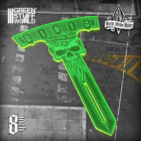 GSW - 40K Deep Strike Ruler Template 8 inch - Fluor Green [1]