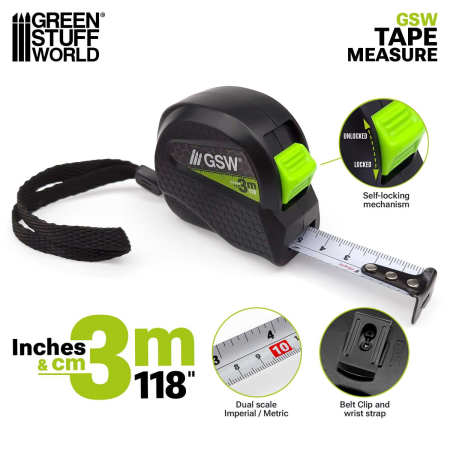 GSW - Tape Measure - Inches & CM 3m / 118 in - Black [1]