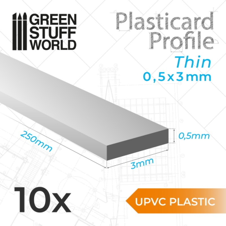 Scule & materiale - GSW - uPVC Plasticard - Profile thin 0.5x3 mm