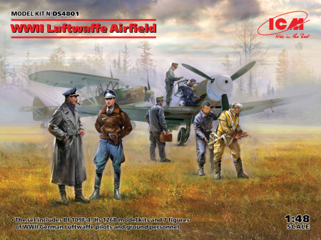 Kituri machete - ICM DS4801 - 1:48 WWII Luftwaffe Airfield (Bf 109F-4, Hs 126 B-1, German Luftwaffe Pilots and Ground Crew)