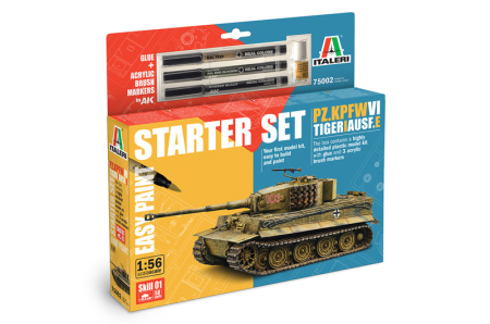 Kituri Complete pentru Începători - Italeri 75002 - 1:56 German Heavy Tank Pz. Kpfw. Vi Tiger I Ausf. E - Starter Set Easy Paint