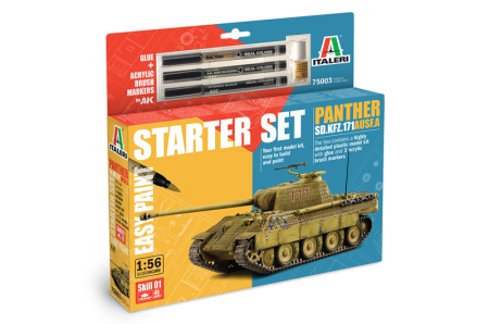 Kituri Complete pentru Începători - Italeri 75003 - 1:56 German Medium Tank Panther Sd.Kfz.171 Ausf. A - Starter Set Easy Paint