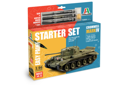 Kituri Complete pentru Începători - Italeri 75004 - 1:56 British Cruiser Tank Cromwell Mk.Iv - Starter Set Easy Paint
