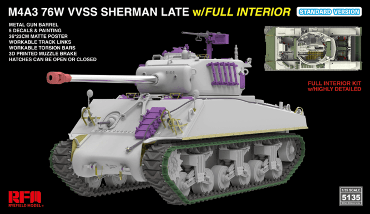 Rye Field Model - 5135 1:35 M4A3 76W VVSS Sherman late STANDARD full interior [1]