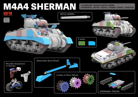 Ryefield Model 5119 1:35 M4A4 Sherman with workable tracks & Metal Barrel [1]