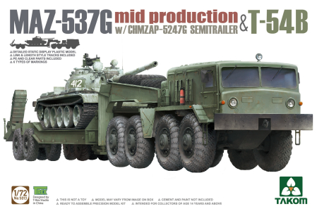 Kituri machete - TAKOM 5013 - 1:72 MAZ-537G (mid) + CHMZAP-5247G Semitrailer & T-54B Tank
