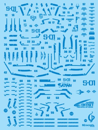 HCD0288. RG SAZABI BLUE HOLO WATER DECAL