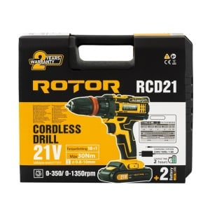 Trusă autofiletantă ROTOR RCD21, 21V, 30Nm, 2 trepte viteză, 2 acumulatori, accesorii incluse [7]