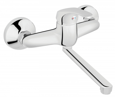 Produse - Baterie perete lavoar Basic, pipă pivotantă 155 mm, cartuș ceramic 35 mm, crom, FERRO