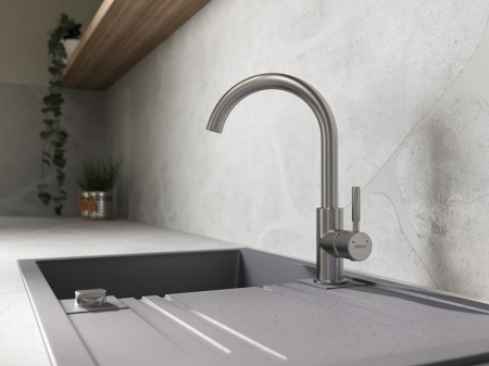 Baterie stativă bucătărie Camira Inox, pipă pivotantă, inox, cartuș ceramic 35 mm, FERRO [1]