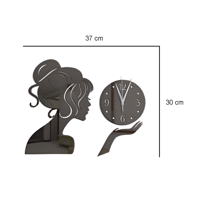 Ceas Decorativ Sticker, Fara Zgomot, Beauty Girl, 37 cm x 30 cm [5]