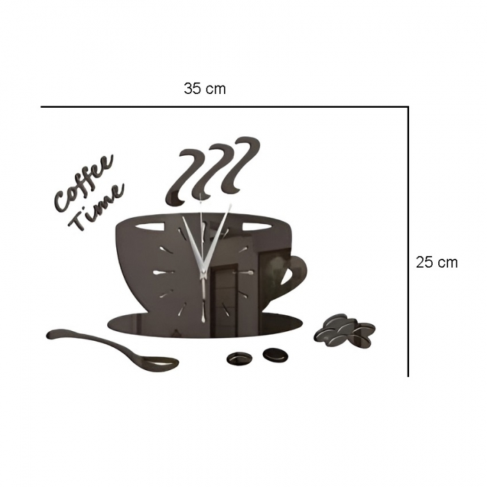 Ceas Decorativ Sticker, Fara Zgomot, Coffee Time, 350 mm x 250 mm, Decorare Cafenea [5]
