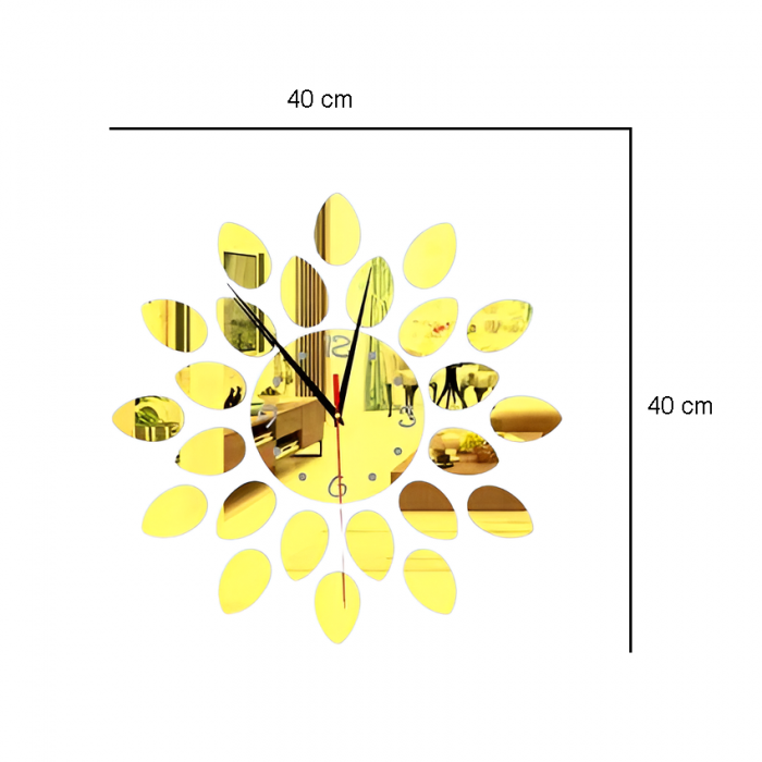 Ceas Decorativ Sticker, Fara Zgomot, Floare, 400 mm x 400 mm, Auriu [5]
