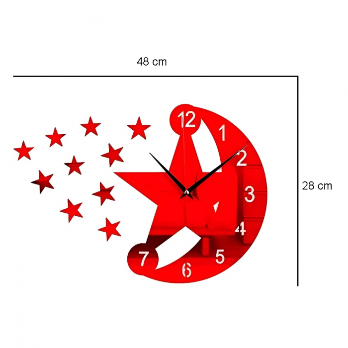 Ceas Decorativ Sticker,, Fara Zgomot, Luna Instelata, 480 x 280 mm [2]