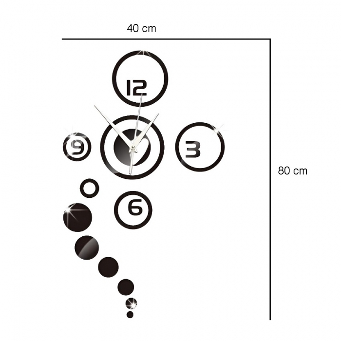 Ceas Decorativ Sticker, Fara Zgomot, Planetar, 800 mm x 400 mm, Negru [5]