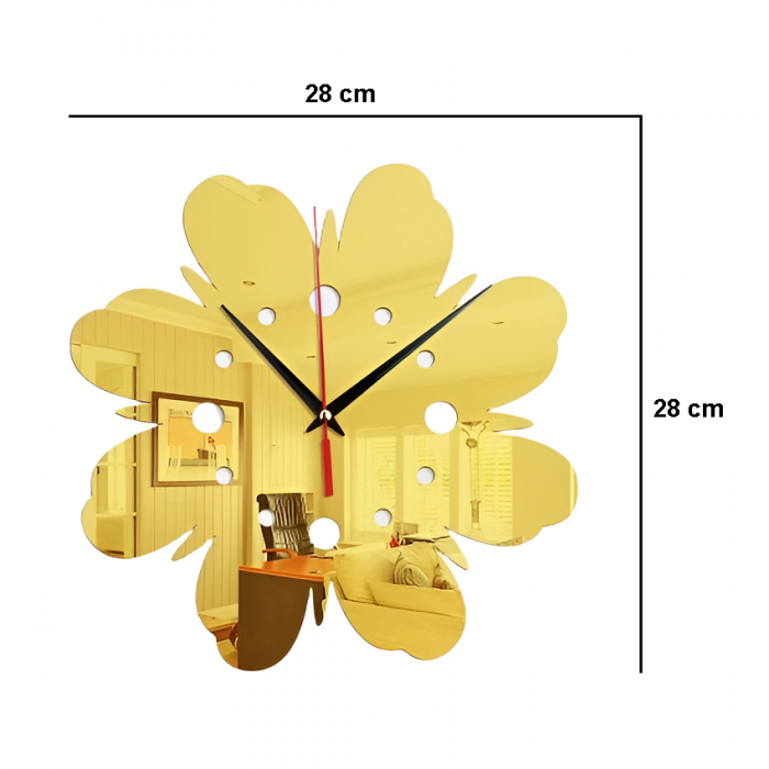 Ceas Decorativ Sticker, Floral, Fara Zgomot, 280 mm x 280 mm, Auriu [2]