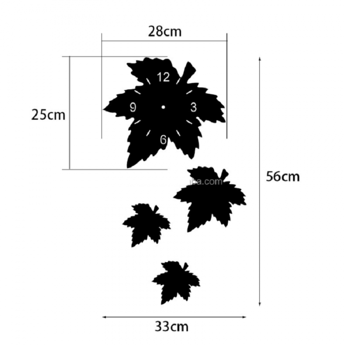 Ceas Decorativ Sticker, Frunze de Stejar, Fara Zgomot, 330 mm x 560 mm [3]