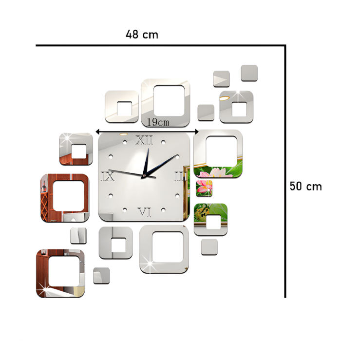 Ceas Decorativ Sticker, Patrat, 50 cm x 48 cm [3]