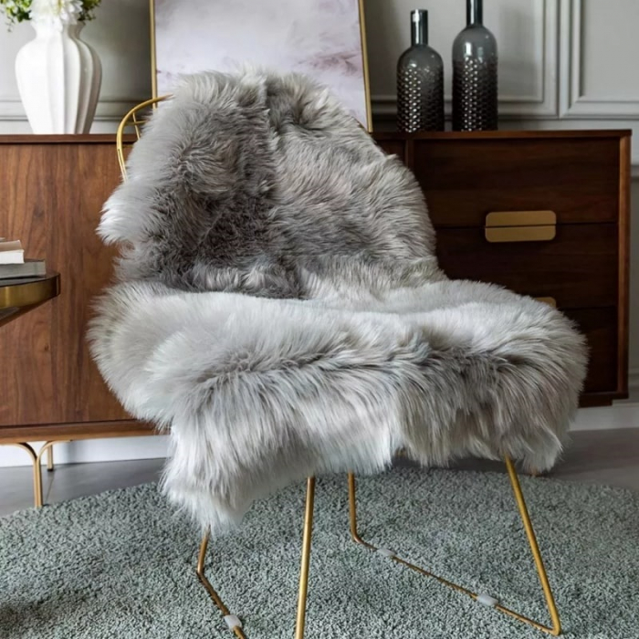 Covor Blana Sintetica Decorativa Cu fir lung, 70 cm x 100 cm, Gri Antracit [2]
