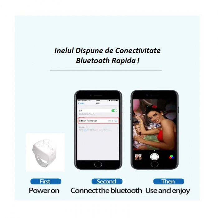 Telecomanda telefon Smart Control cu Conectivitate Bluetooth, Compatibil Android si IOS, Control Tik Tok, You tube, Selfi, Player, Scroll, Tap tap, Culoare Alb [3]