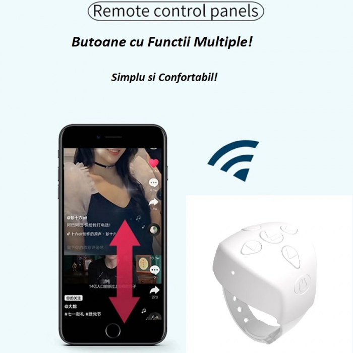 Telecomanda telefon Smart Control cu Conectivitate Bluetooth, Compatibil Android si IOS, Control Tik Tok, You tube, Selfi, Player, Scroll, Tap tap, Culoare Alb [2]