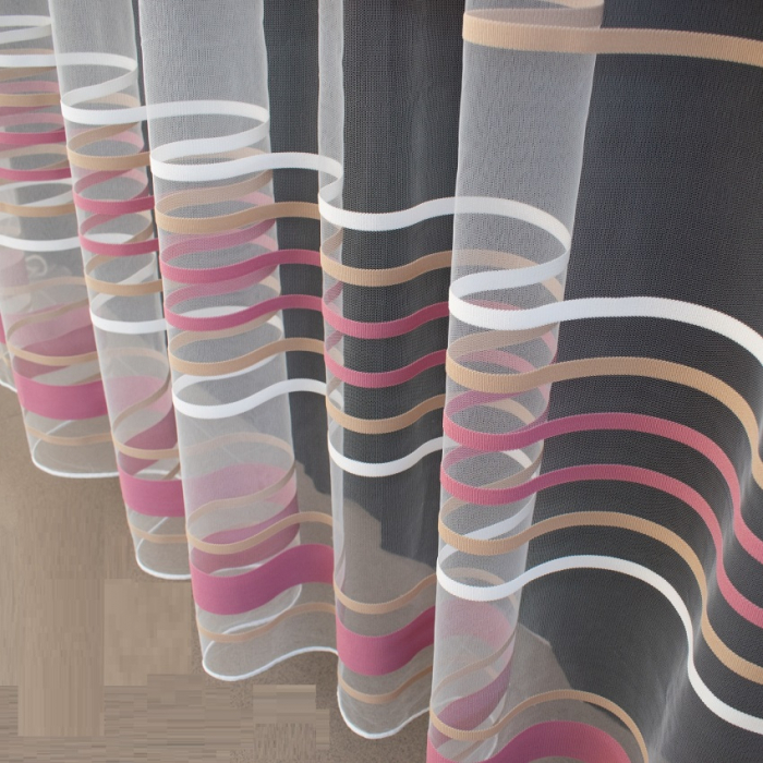 Perdea Decor Fereastra, Tul Transparent, Alb / Roz Pudra / Capucino, Art Decor, La Metru [2]