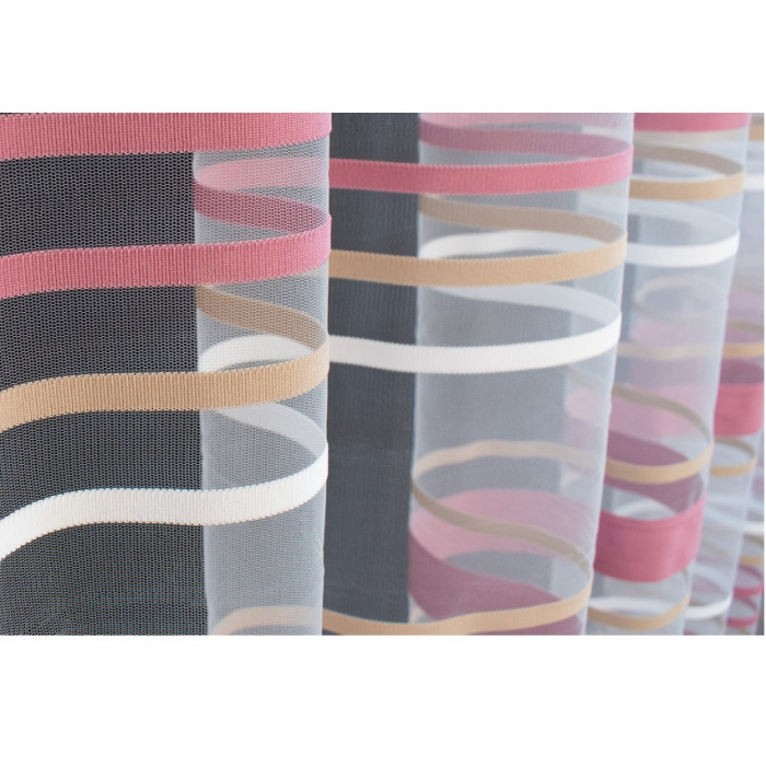 Perdea Decor Fereastra, Tul Transparent, Alb / Roz Pudra / Capucino, Art Decor, La Metru [3]