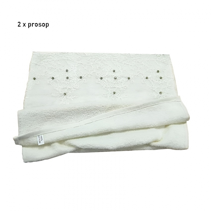 Set Lenjerie de Pat 8 piese batuta in pietre cu Prosoape Dantelate [5]