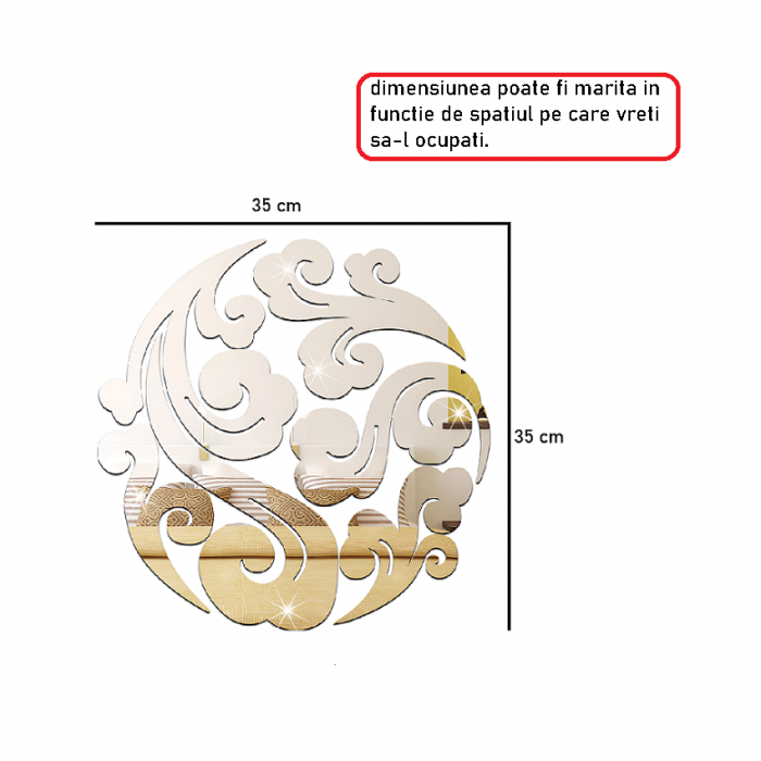 Sticker Acril Decorativ Oglinda, Creativ, 35 cm x 35 cm, Argintiu [2]