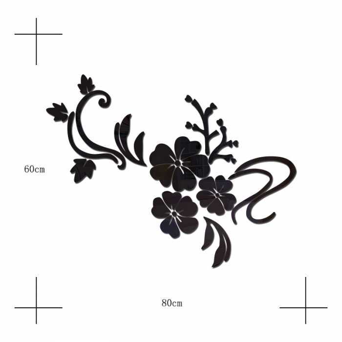 Sticker Acrilic Decor, Oglinda Acrilica Neagra, Floral, 60 cm x 80 cm [2]